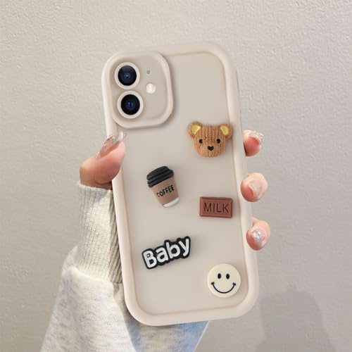 Coalbooliy Custodia per iPhone 11 6,1'', Cellulare Bianco Silicone Morbido Cover per telefono Aesthetic Modello Orsetto di peluche 3D Disegni Protezione Fotocamera Antiurto Case, 03