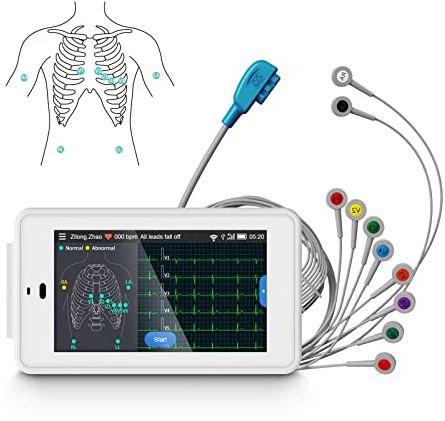 Wellue PG12 Professional 6 12-Kanal-EKG-Gerät, Digitales EKG-Gerät mit Glasgow-Algorithmen, unterstützt Echtzeit-EKG-Datenerfassung und -Analyse, WIFI-Datenübertragung und Berichtsdruck für Zuhause