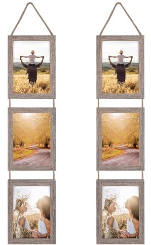 EYMPEU 13x18 Collage Dreifach aufgehängt Bilderrahmen Set, rustikale 6 offen vertikalen Rahmen gemacht, um 13x18 cm Foto-Postkarte für Wanddekoration anzuzeigen, Grau
