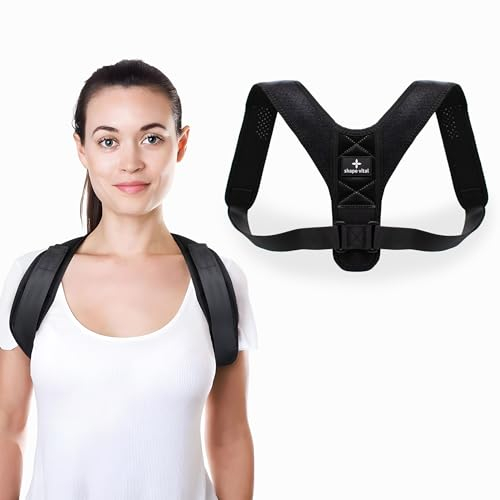 SHAPEVITAL Haltungsgurt Vital-Pro, Rücken Geradehalter für Herren und Damen, Haltungskorrektur Rücken zum Trainieren einer aufrechten Haltung, Schultergurt ohne Drücken an den Achseln, schwarz, M