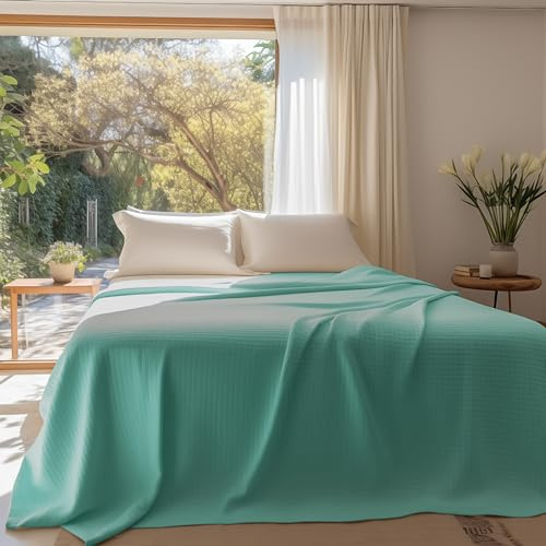 CLARA HOME Copriletto Matrimoniale 2 Piazze Leggero e Traspirante, Tinta Unita Colore Petrolio, Coperta Elegante e Semplice, Ideale Primavera Estate, Made in Italy