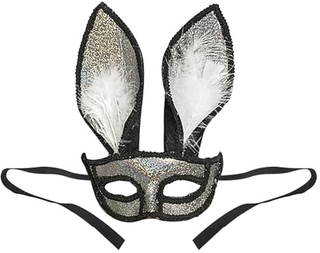 NICEYEA Cosplay Bunnymaske Party Hasenmaske Damen Venezianische Hasen Halloween Federn Maske Halbgesichtsmaske Kaninchenohren Cosplay Maske Fasching Ostern Party Halloween Kostüm Zubehör