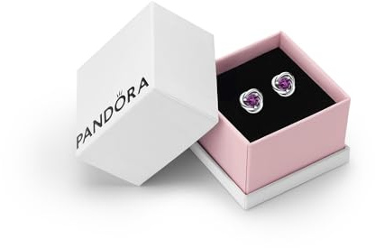 Pandora February Purple Eternity Circle Stud Earrings, Gift Box | Sterling Silver Birthstone Earrings with Man-Made Stones for Women, Gift for Her
