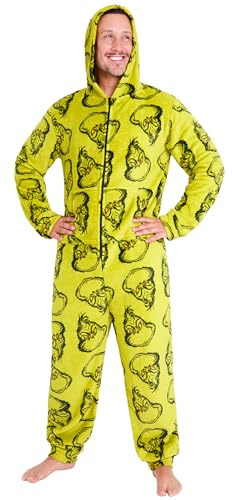 The Grinch Pijama Mono Polar con Capucha y Bolsillo Canguro para Hombre (Verde, 2XL)