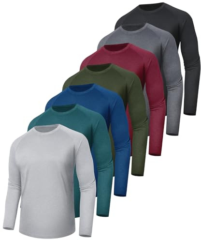 7 Pack Long Sleeve Shirts for Men - Quick Dry Moisture Wicking Sun Protection UV UPF T-Shirts for Fishing Workout Gym