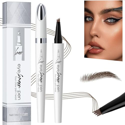 Wasserfester Augenbrauenstift mit 4 Spitzen, 2024 Neu 3D Microblading Augenbrauenstift Konturstift, Langlebiger, Natürlicher, Feiner, Magischer Augenbrauenstift (Dunkelbraun)