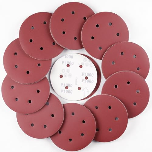 150 mm Disco de Lija, 100 Piezas Redondas Papel de Lija 1000 Grano | 6 Agujeros Hojas de Lija para Lijadora Orbital Excéntrica