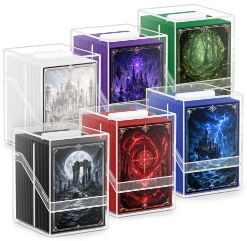 6 Stück Card Deck Boxen, Transparent Commander Kartenbox mit 600Pcs Kartenhüllen und Kartentrenner, Standardformat Deckbox Sammelkarten Box Perfect Fit für MTG, Sammelkarten, Sportkarten (6 Farben)