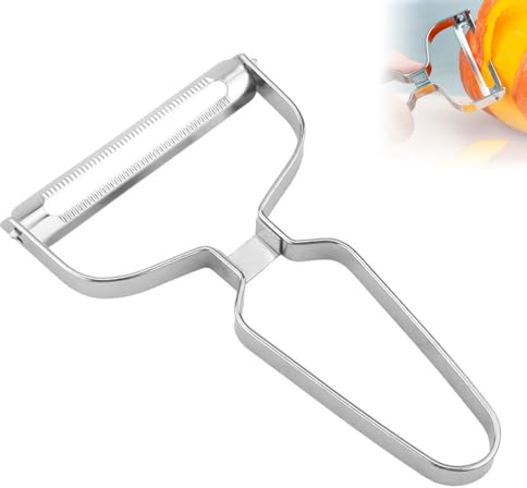 Biglumin - Pelador extra ancho 14 x 9,3 x 1 cm, para verduras y frutas, mango antideslizante, pelador para espárragos, patatas, verduras, manzanas. (plata)