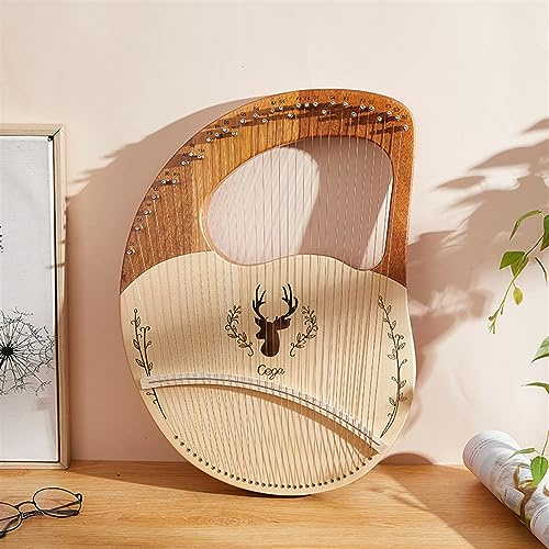 BAMFY Harfe 16,19,32 Saiten Lyre Traditionell Musikinstrument Mahagoni Korpus Tragbar Laugenharfe Mit Stimmschlüssel, Saitensatz Austauschen, Plektren(32-Stringed Boxed - Spruce Log)