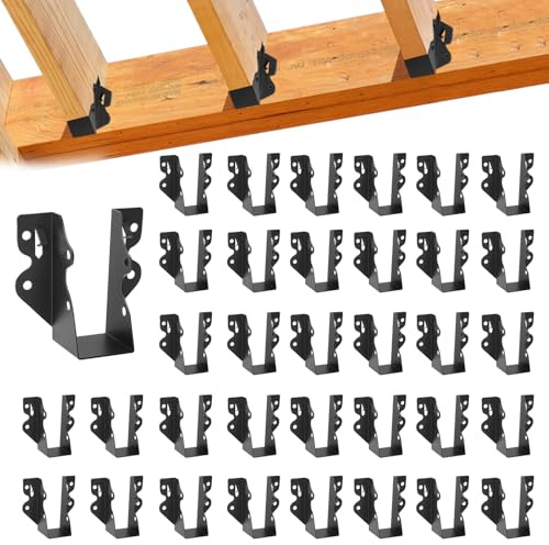 36 Pcs 2x 4 Joist Hanger,Q235B Steel Face Mount Joist Hangers,Black Powder Coated Hurricane Ties for Rafter, Rafter Brackets for Floor, Deck and Ceiling Joists