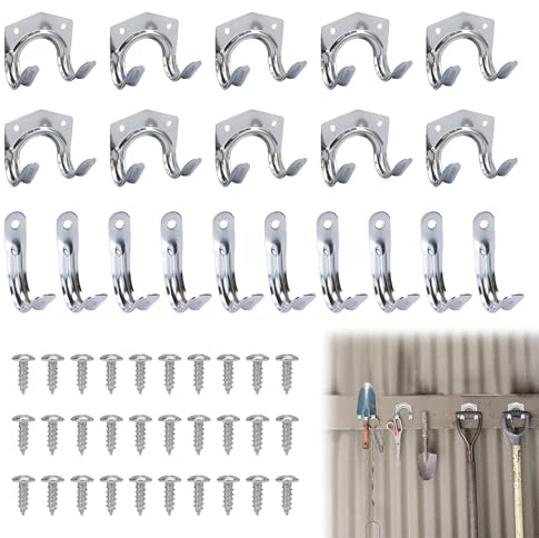 Heavy-Duty Wall Mount Garage Tool Hooks - 20-Pack Double Ladder Storage Hooks for Garden, Warehouse and Shed Organization