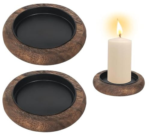 Piatti per candela, in legno, 2 pezzi, diametro 10 cm, rotondi, per candele, corona dell'Avvento, per matrimonio, comunione, battesimo (colore: marrone)