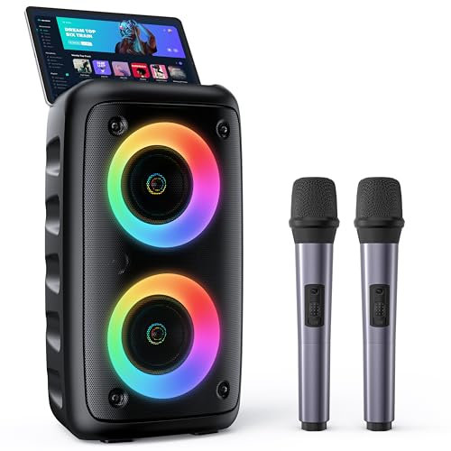 HEEBUKE Karaoke con Microfono (Nuovo prodotto per il 2025), Karaoke Professionale Completo per Adulti con 2 Microfoni Wireless Cassa Bluetooth Potatile con PA Sistema, Supporta Bluetooth