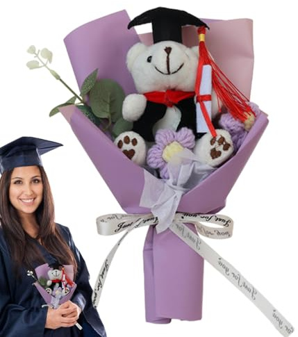 Generico Composizioni floreali artificiali, bouquet di fiori fatti a mano all'uncinetto | Fiori fatti a mano all'uncinetto | Elegante bouquet di fiori intrecciati in peluche per laureati