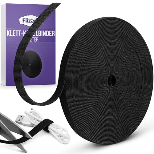 Filzada® 6m Klett Kabelbinder - Klettband Kabelbinder zuschneidbar | wiederverwendbare Klettkabelbinder zum Cable Management - Kabel Klettband schwarz Schreibtisch, Büro, Heimkino - reißfest