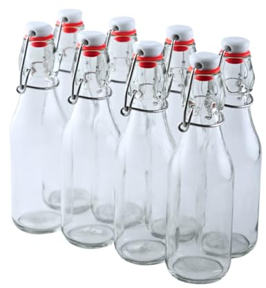 FastRack Swing Top Glass Bottles |8.5 oz – Pack of 8 | Clear, Flip Top Glass Bottles for Home Brewing, Carbonated Drinks, Kombucha, Fermentation, Water | Food Grade – ECO Friendly