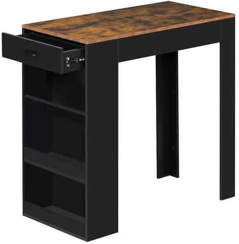 WOLTU Ståbord barbord bistrobord, med 1 låda, 3 hyllor, med vinhylla, köksbord för bar, kök, vardagsrum, matsal, 100 x 100 x 50 cm, rustik brun