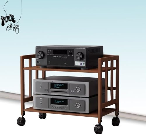 QSPNVFB Mueble Equipo HiFi con Ruedas 2/3/4/5 Niveles Ajustables Soporte De Medios AV Gabinete De Almacenamiento Multimedia Madera Audio Estante De Audio(Brown,2-Tier)