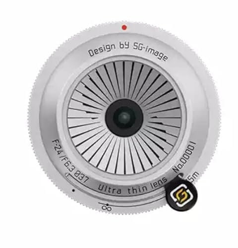 SGimage F6.3 - Objetivo manual para tortitas (24 mm, carcasa de metal, 74 g, compatible con cámaras R-Mount para formato completo y APS-C, plateado)