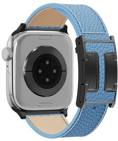 Leather Watch Band with Magnetic Buckle,Dressy Apple Watch Ultra Leather Band Rugged Durable Replacement Strap for Men & Women