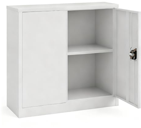 Lager|Zwei LagerZwei Mehrzweckschrank 90x90x40 cm I Weiß I Abschließbar | Aktenschrank I Metallschrank inkl. Fachboden I Werkstattschrank, Büroschrank & Kellerschrank I Stahlschrank robust