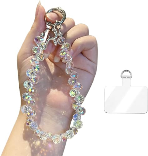 DEFGNOP Dragonne Telephone En Cristal, Lanière Portable, Chaine Portable, Perlée Pour Femmes et Filles (01)