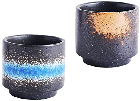 Gatuida 2piezas Tazas Cerámicas Japanese Style Resistente Para Té y Agua Hogar y Restaurante Diseño Retro Sin Asa Colores Surtidos Azul y Amarillo