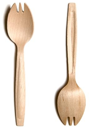 Eco Leaf 500pcs Disposable Wooden Sporks – 15cm Biodegradable & Compostable Cutlery Set, Eco-Friendly Birch Wood & Bamboo Utensils for Weddings, Parties, Camping and Catering