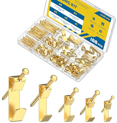 Uniclife 188 Pezzi Kit Per Appendere Quadri,4kg, 9kg,13kg,22kg,45kg Ganci Per Quadri Per Cartongesso E Legno,Ganci Per Appendere Quadri,Ganci Per Cornici Per Appendere Foto Specchi Dipinti