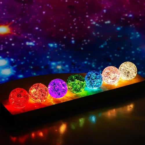 Ruiqas 7 Colores 3D Bola de Cristal Luz Nocturna, EIS Meditación Chakra Bolas de Cristal con LED Madera Base para Decoración del Hogar Sala de Estar Dormitorio Ornamentos (40mm/1.6in)