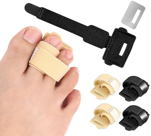 Miiqxx 4PCS Hammer Toe Straightener With Metal Plate,Fabric Hammer Toe Corrector,Toe Straighteners for Bent Toes,Hammer Toe Splints for Broken/Bent/Crooked/Overlapping Toes(Black+Skin)