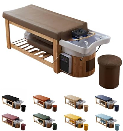 Japan Head Spa - Table de Massage avec Raccordement Aux Eaux Usées, Arrivée Eau Chaude/Froide - Matelas Confort 14cm - Bois Massif Hêtre – Installation Facile - Matériel Professionnel – Garantie 1 an