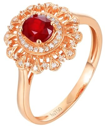 Wycian Ringe Damen Vintage Ring Edelstein Damen 18 Karat Roségold Im Labor Hergestellter Rubin Blume mit 0,72 Karat Rotem Rubin und Diamant Größe 61 (19.4) Beliebt für Schwester Valentinstag Schmuck