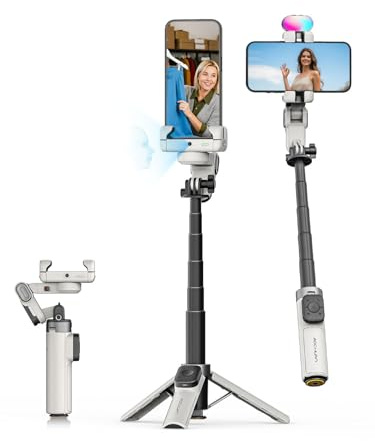 AOCHUAN Gimbal Stabilisator für iPhone, Handy-Gimbal mit 360° Drehung für Android, Sefie Stick-Stativ, mit automatischer Gesichtsverfolgung und kabelloser Fernbedienung für Tik Tok -M3 Promini Weiß | Wireless Remote Face/Object Tracking Gimbal, 4 in 1 Phone Gimbal w/One-Touch-Open Tripod for TikTok-M3 Promini White