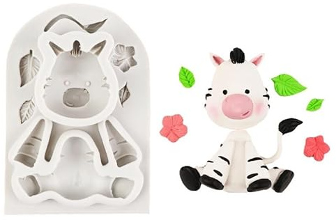 muzoira Lot de 6 moules en silicone pour décoration de gâteau, 6 animaux, éléphant, lion, singe, zèbre, girafe, hippopotame, chocolat, fondant (zèbre-grisb306)
