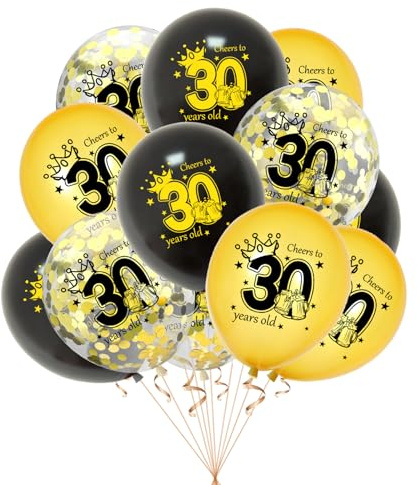 Ovanda 12 Stück Luftballoon 30. Geburtstag, 30. Geburtstag Deko Mann Frau, 30 Geburtstagsdeko Set Schwarz Gold, 12 Zoll Latex Ballon, Helium Ballon, Happy 30th Birthday Deko, Birthday Party Dekoration