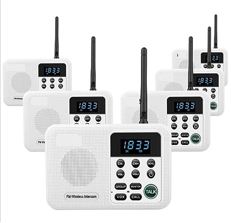 JVDDI Citofoni Wireless FM a 22 canali Home House Business Uffici Chiamata da Stanza a Stanza e amp; parlante 1 miglio a Lungo Raggio(6 Unit White)