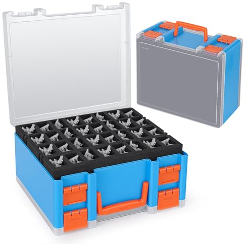 RISOU Sturdy Miniature Figure Storage Carrying Case for Standard Sized Figures - 128 Slot Miniature Figure Box Compatible with 40k,D&D and More.(CASE ONLY) (Blue)