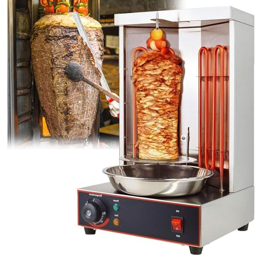 Cuoci Arrosticini Elettrico, Macchina per Kebab Shawarma, 2400 W, Riscaldamento a Infrarossi, 360° Rotazione, 9 Pollici Colonna di Carne, Vassoio Raccogli Grasso, Acciaio Inox, Base Rialzata
