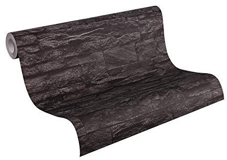 A.S. Creation Vliestapete Best of Wood and Stone Tapete in Stein Optik fotorealistische Steintapete Naturstein 10,05 m x 0,53 m grau schwarz Made in Germany 707123 7071-23