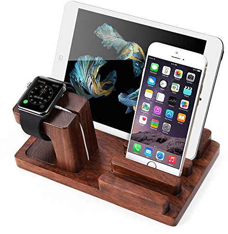 XPhonew Rosewood Charging Dock Docking Station Charger Stand Cradle Holder Compatible for iPhone 16 15 14 13 Pro Max iPad Mini Air Apple Watch 2 3 4 5 / iWatch 42mm & 38mm All Models Smartphone Tablet