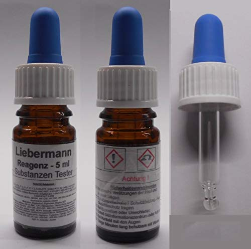 Schnelltest für Drogen und Substanzen mit Liebermann Reagenz 5 ml | Tester mit Farbskala, Testet 93 Substanzen und Drogen, Für ca. 30 Anwendungen