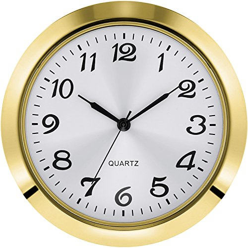 Hicarer 1.8 Inch (45 mm) Round Quartz Clock Insert with Arabic Numerals Fit 1.6 Inch (40 mm) Diameter Hole (Gold Bezel)