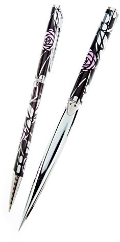Pen & Letter Opener Set with Mackintosh Pink Rose Design & Gift Boxed