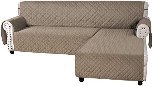 Sofa Covers L Shape Couch Covers for Reversible Sectional Sofa Chaise Lounge Sofa Cover Slipcovers Furniture Protector for Dogs Pets, Non Slip with Straps (Taupe,Medium)