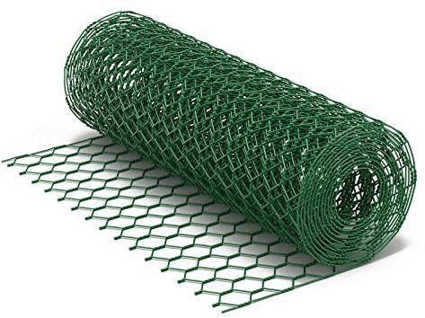 Wiltec Maschendrahtzaun Grün 60 cm x 10 m, 0,6 mm Stärke 25 x 25 mm Maschengröße, Volierendraht 6-Eck aus Stahl verzinkt, Drahtgitter, Vogeldraht