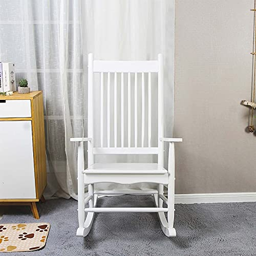 JLXJ Schaukelstühle Sessel Veranda Holz Schaukelstuhl, Schaukelstuhl Im Freien für Erwachsene/ältere, Unterstützung 180kg, Robustes Massivholz, für Garten, Terrasse, Balkon, Hinterhof (Color : White)
