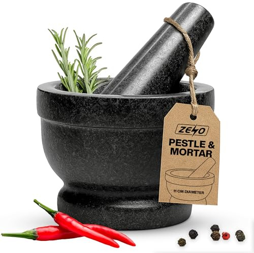 ZENO Pestle and Mortar Set | 11cm Diameter Large Capacity Hard Natural Granite Mortar For Smashing | Grinding and Crushing | Premium Solid Granite Stone (11cm x 8cm, Single Pestle)