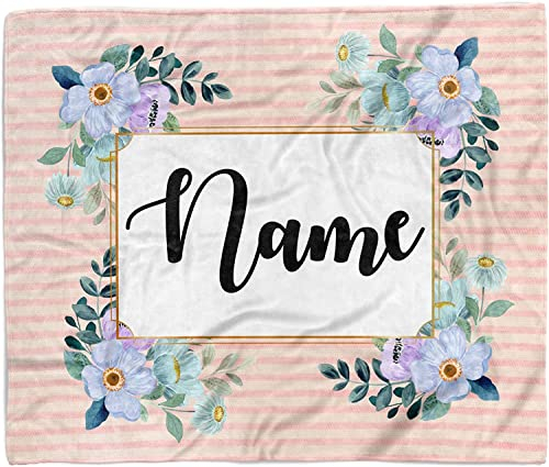 Personalisierte Name Blumendecke Benutzerdefinierte Decke Namensdecke Floral Rosa Streifen Decke Mädchen Decke Kinderdecke Kundenspezifische Namensdecke Geschenk für sie Personalisiertes Geschenk